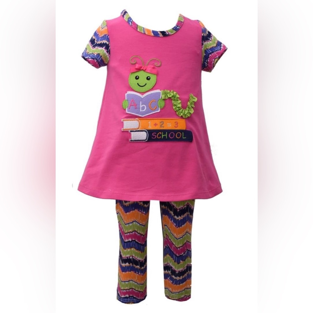 New Bonnie Jean Back to school worm outfit size 12M, 18M.